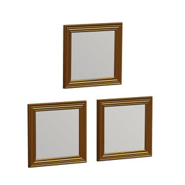 Hanah Home Juego de 3 Espejos Decorativos 'Otto - Gold' con Marco Dorado Brillante de MDF, 40x40x3 cm